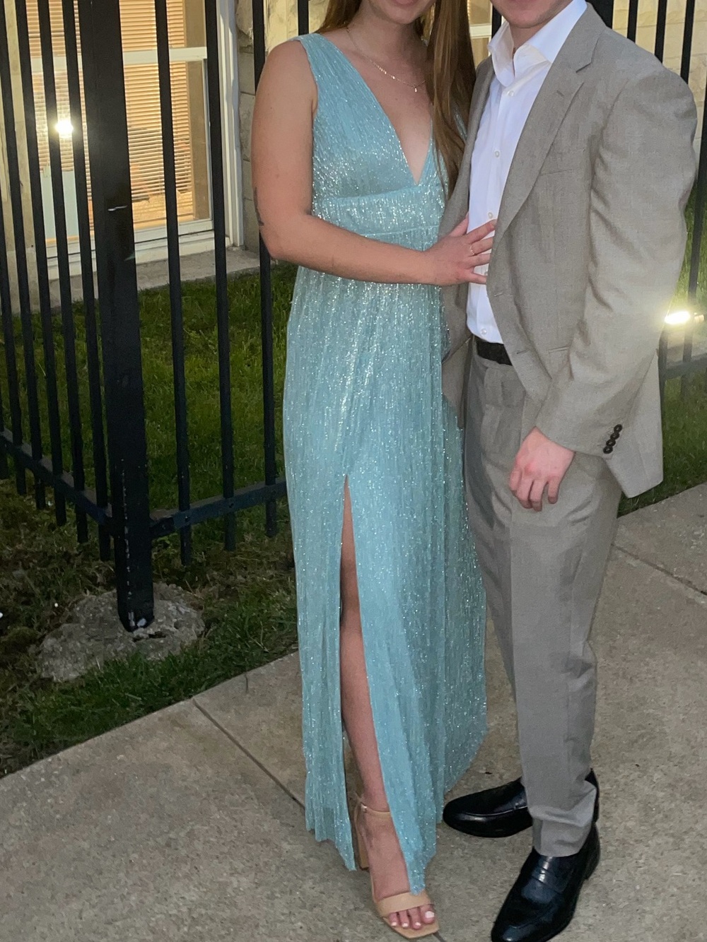 Gianni Bini maxi dress - Shimmery Light Teal V-Neck Maxi Dress